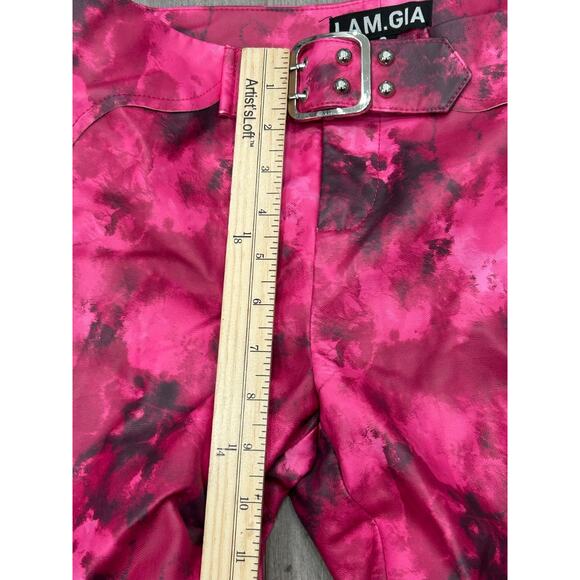 I.AM.GIA Womens Pantea Pink Buckle Faux Leather Pants Tie Dye Flare Leg Size S - Picture 3 of 11